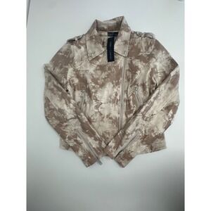 Stella + Lorenzo Taupe Moto Jacket Biker Zip Up Size Small Retro Twee Indie NWT